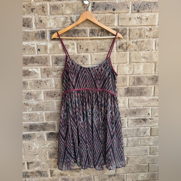 Free People Periscopes In The Sky Diamond Print Multicolor Babydoll Mini Dress M - Picture 1 of 10